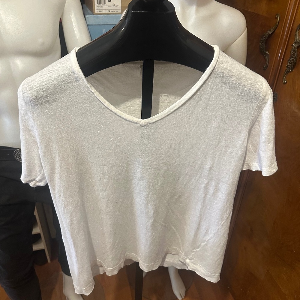 Lino Optic White Mottled Dyed Linen Scoopneck T
